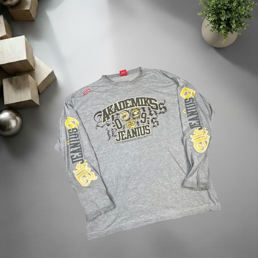 Akademiks Jeanius Long Sleeve Shirt Mens XXL Grey Y2K Streetwear Graphic Tee